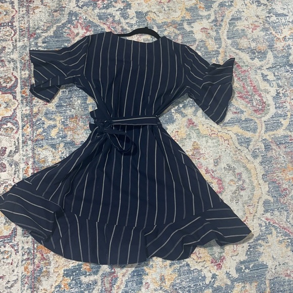 Navy blue ruffle flare dress - Picture 4 of 8
